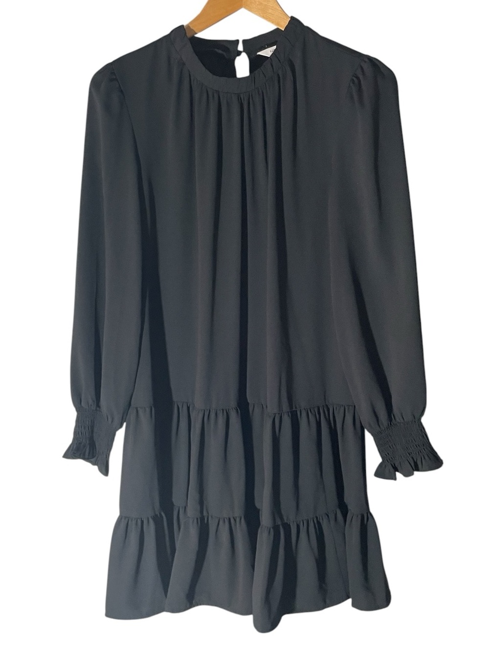 X4- Nine West Black Long-Sleeve Tiered Mini Dress - Women Medium Med M